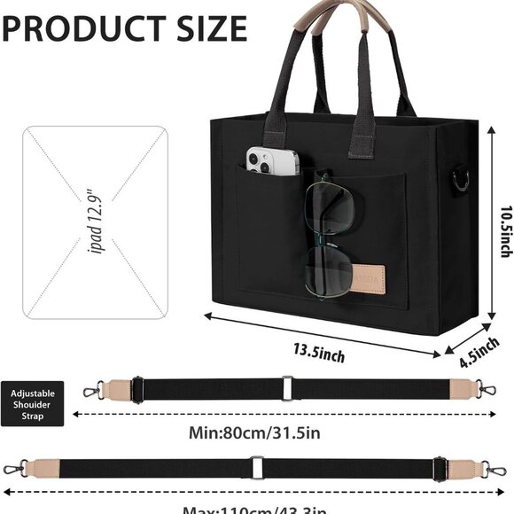 Women Canvas Tote Large Capacity Multi-Use Work Travel Bag with Pockets - Picture 3 of 6